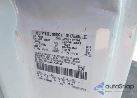 1998 Ford F-150 Standard/Xl/Xlt z USA, uszkodzony, nr VIN 2FTZX1725WCA62432